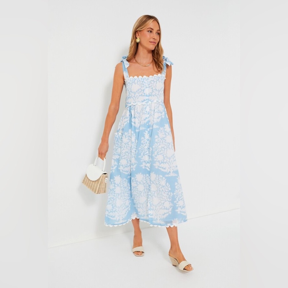Juliet Dunn Tie Shoulder Blue Floral Dress Size 1